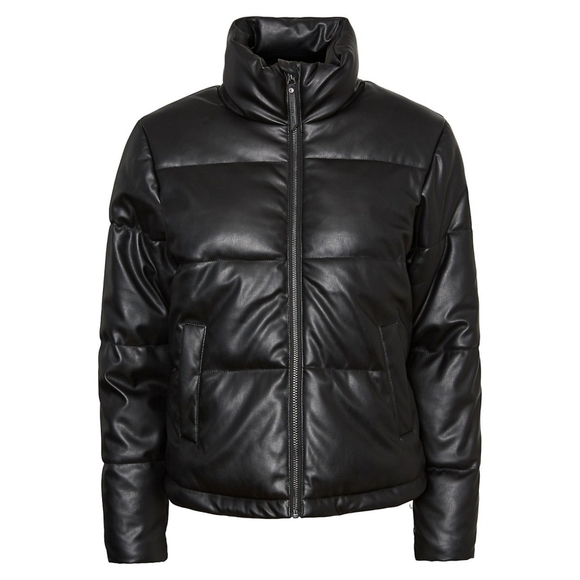 Noisy May Faux Leather Zip-Up Puffer Jacket - Picture 1 of 2